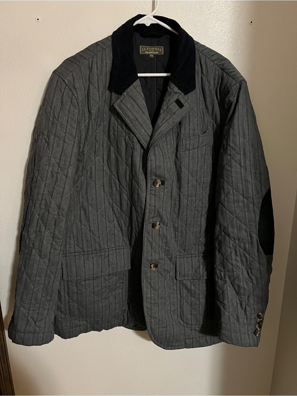 JL POWELL Quilted Lakenheath Field Jacket Suede & Corduroy Trim Grey Black 2XL